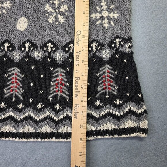 Talbots Sweater Women M Black Fair Isle Snowflake Handknit Linen Blend Mock Neck - Picture 10 of 12